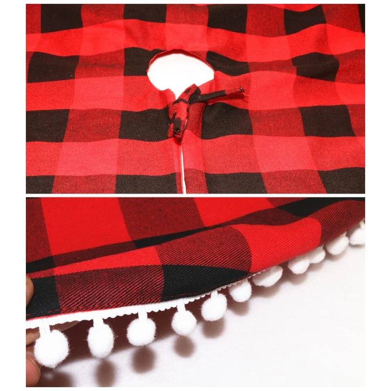 Красный и черный плед дизайн Рождественская елка юбка с белыми помпонами