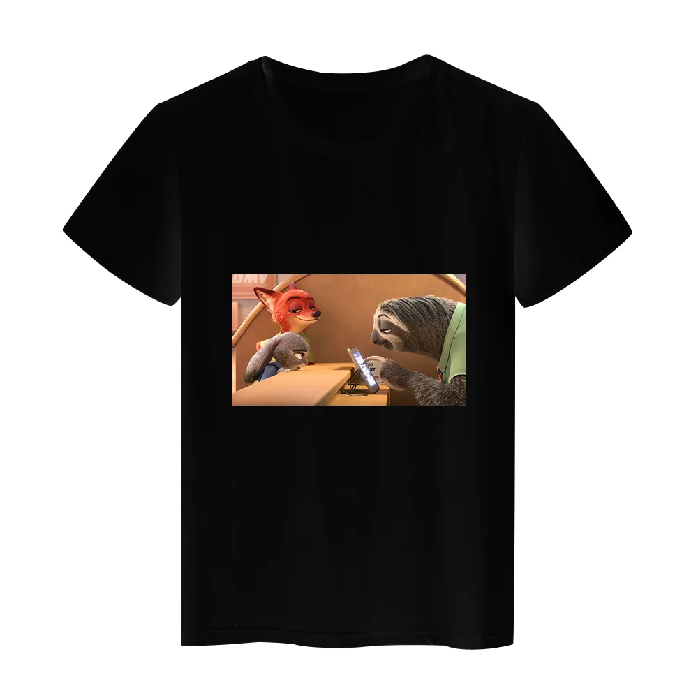 

Disney Zootopia T-Shirt Women Streetwear Versatile Sloth Short Sleeve Happy look Lightning Sloth Printed Black Tshirts