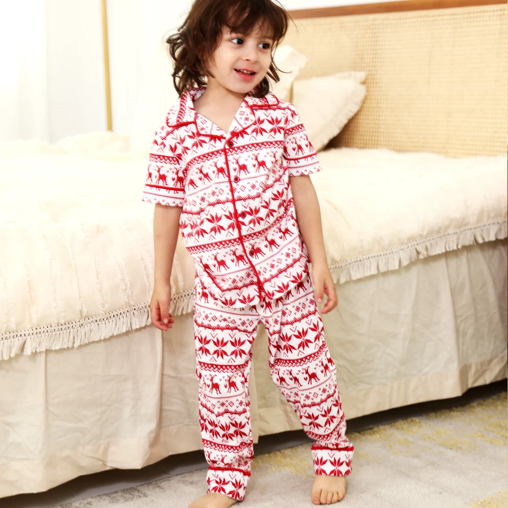 2021 Christmas Family Matching Pajamas Set Deer Adult Kid Mother and Me Homewear Clothes Top+Pants Xmas Sleepwear Pjs Set Women