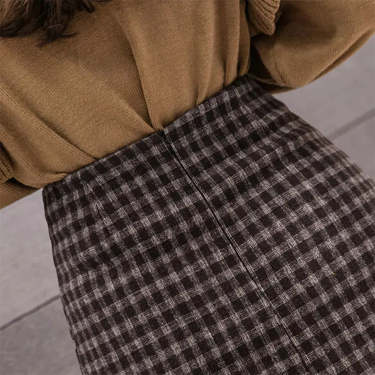 

Plaid Women Autumn and Winter High Waist A- line Skirt Retro Woman Skirts Faldas Jupe