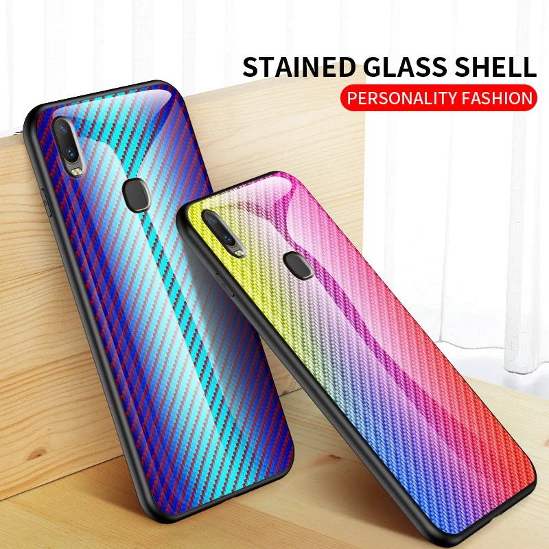 ДЛЯ VIVO Y11 2019 чехол из твердого закаленного стекла Модный градиентный углеродного