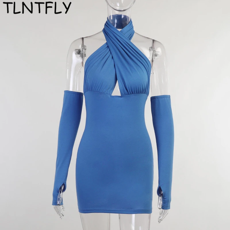 

Sleeve And Dresses Two Piece Set Casual Women's Summer 2021 Sexy Mini Bag Hip Cutout Backless Cross Bodycon Prom Evening Dress