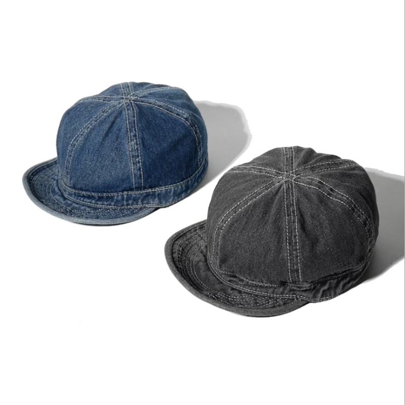 

Short Brim Korean Version Denim Adjustable Baseball Cap Solid Color Shading Unisex Vintage Dad Hat Snapback
