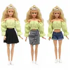 Желтая зеленая рубашка с пышными рукавами 16, одежда для шарнирной куклы Барби, наряды для кукол, верхняя юбка и шорты, аксессуары для кукол 11,5 дюйма, детские игрушки