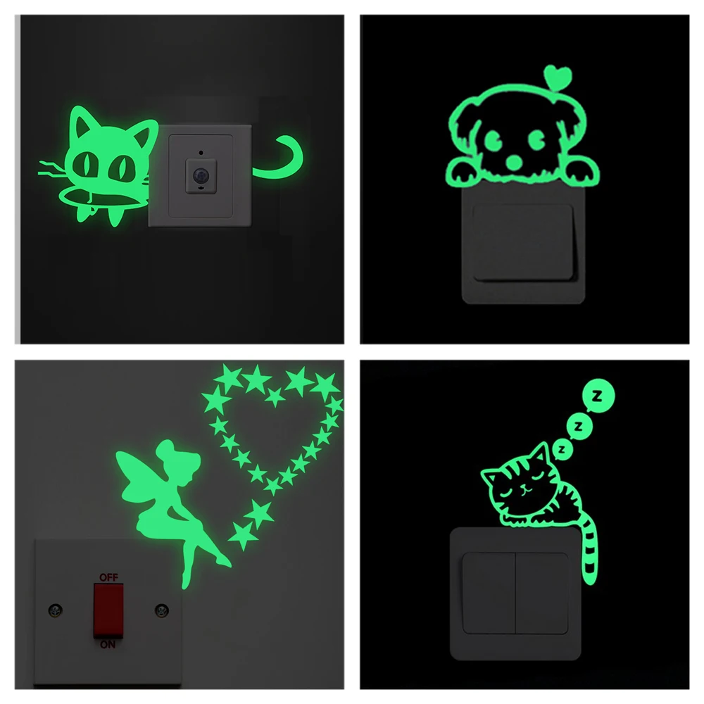 

Cute Dog Cat Animal Romantic Fairy Star Pattern Glow Stickers Luminous In Dark Kids Room Home Decor Vinyl Wall Art Switch Decals
