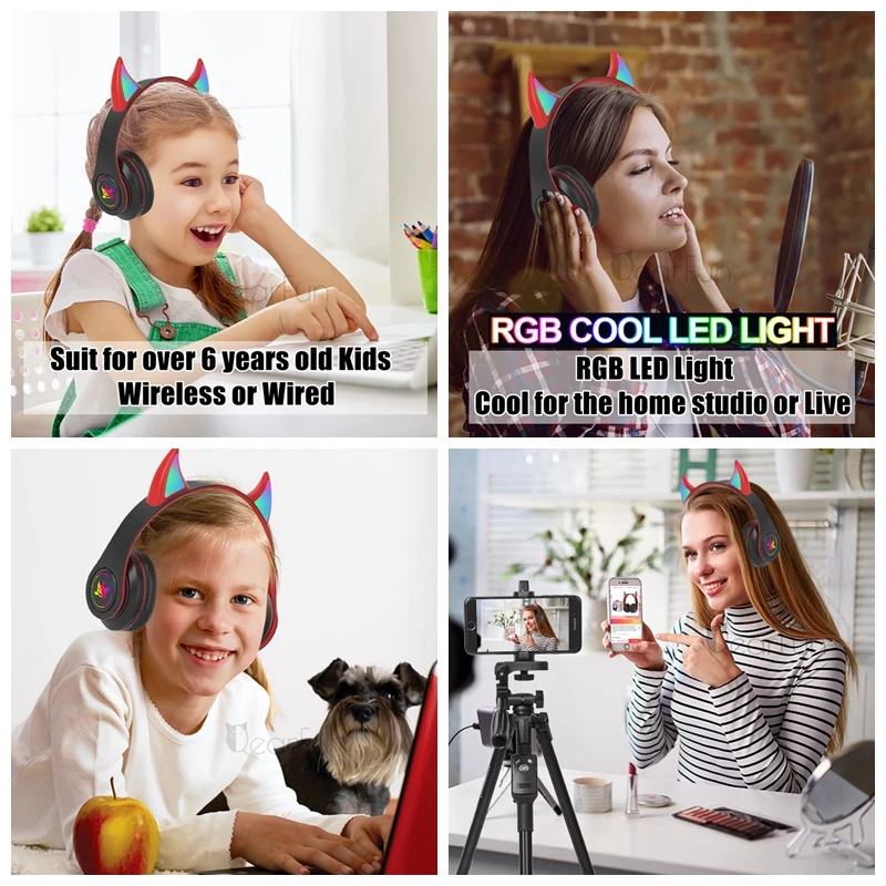 Devil Bluetooth Наушники с микрофоном для детей детская Милая стереогарнитура басами