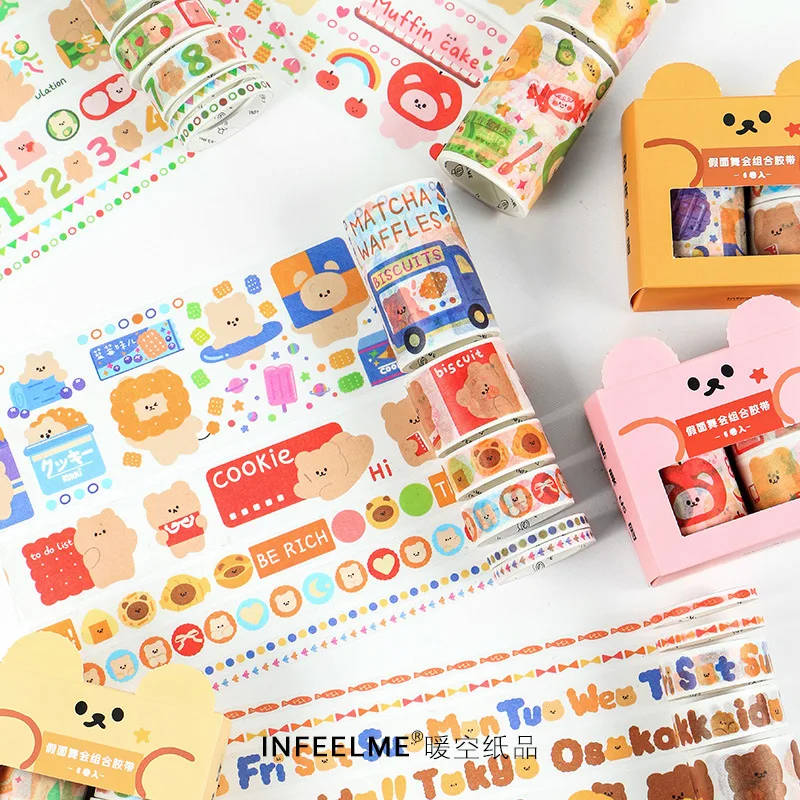 6 рулонов/Набор Kawaii набор декоративного скотча Васи милый мультфильм медведь