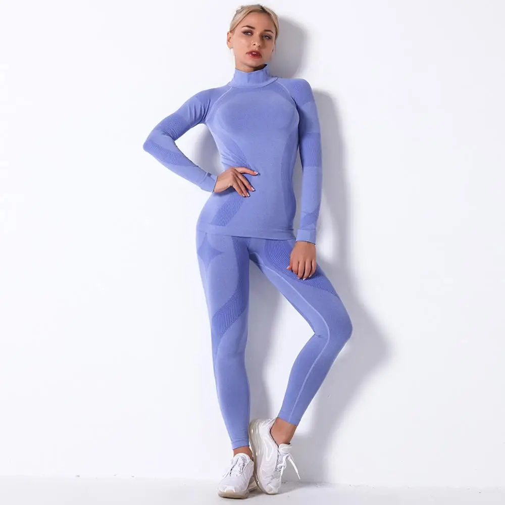 

Women Thermal Underwear Suit Spring Autumn Winter Quick Dry Thermo Turtleneck Underwear Sets Female Fitness Knitted Long Johns