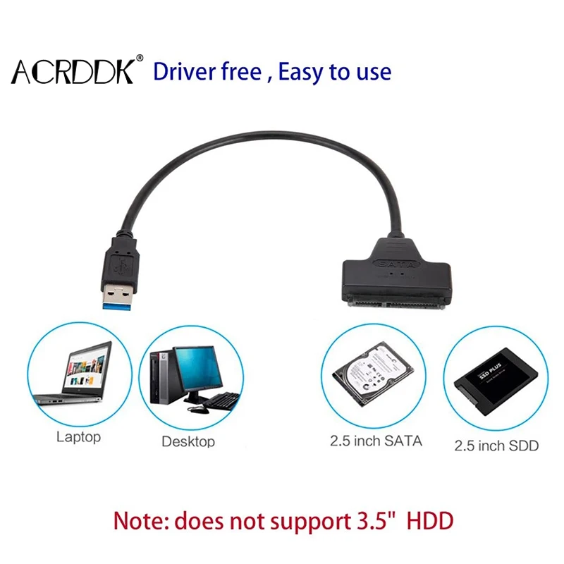 

Hard Drive Adapter USB 3.0 to SATA External Converter with Light 2.5-Inch Hard Disk Data Cable for SSD/HDD DF