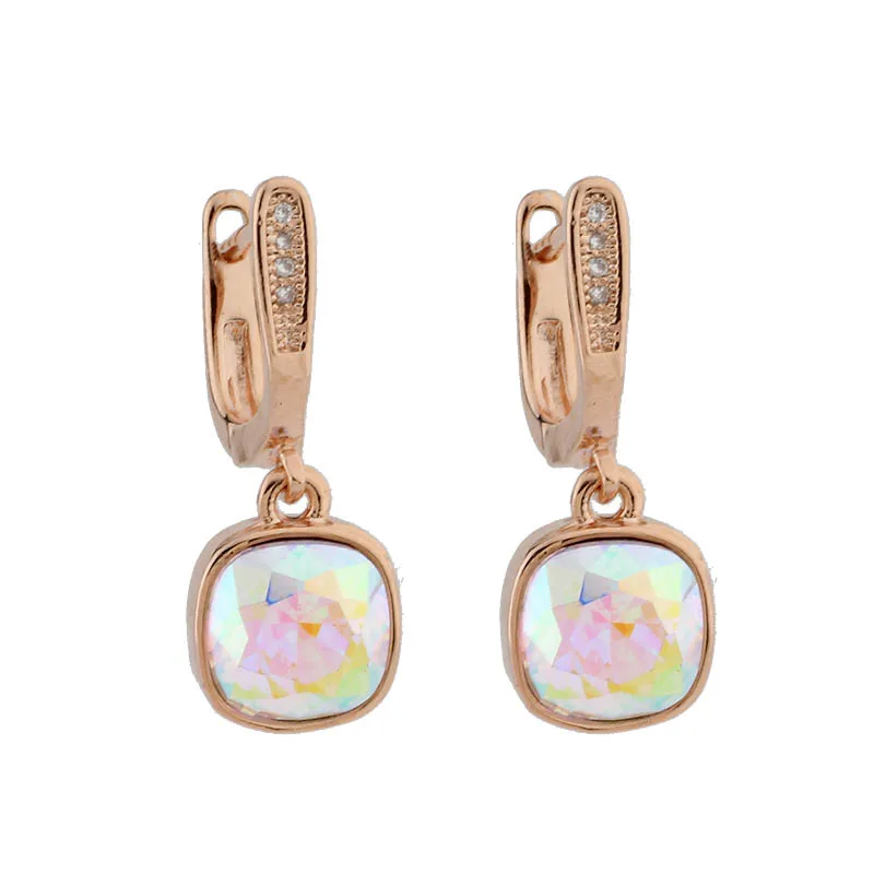 

New Trend Classic Korean style 6 Color Square Small Earrings For Women Party Jewelry 585 Rose Gold Color Drop Earrings Fashion