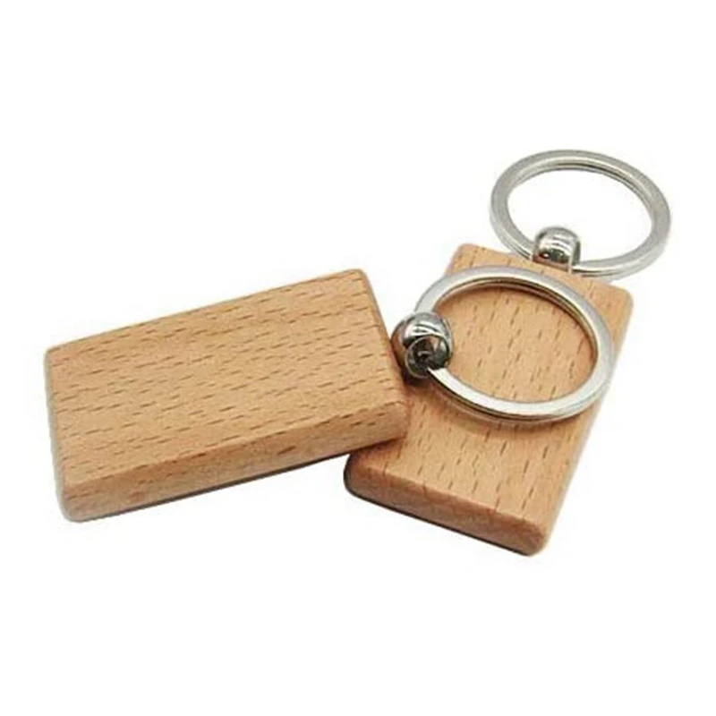 

12 Pcs Blank Wooden Key Chain Rectangle Key Chain Tags Wood Keychains Key Ring for DIY Craft
