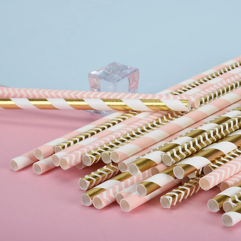 100 шт золотые розовые бумажные соломинки для детей на день рождения свадьбу