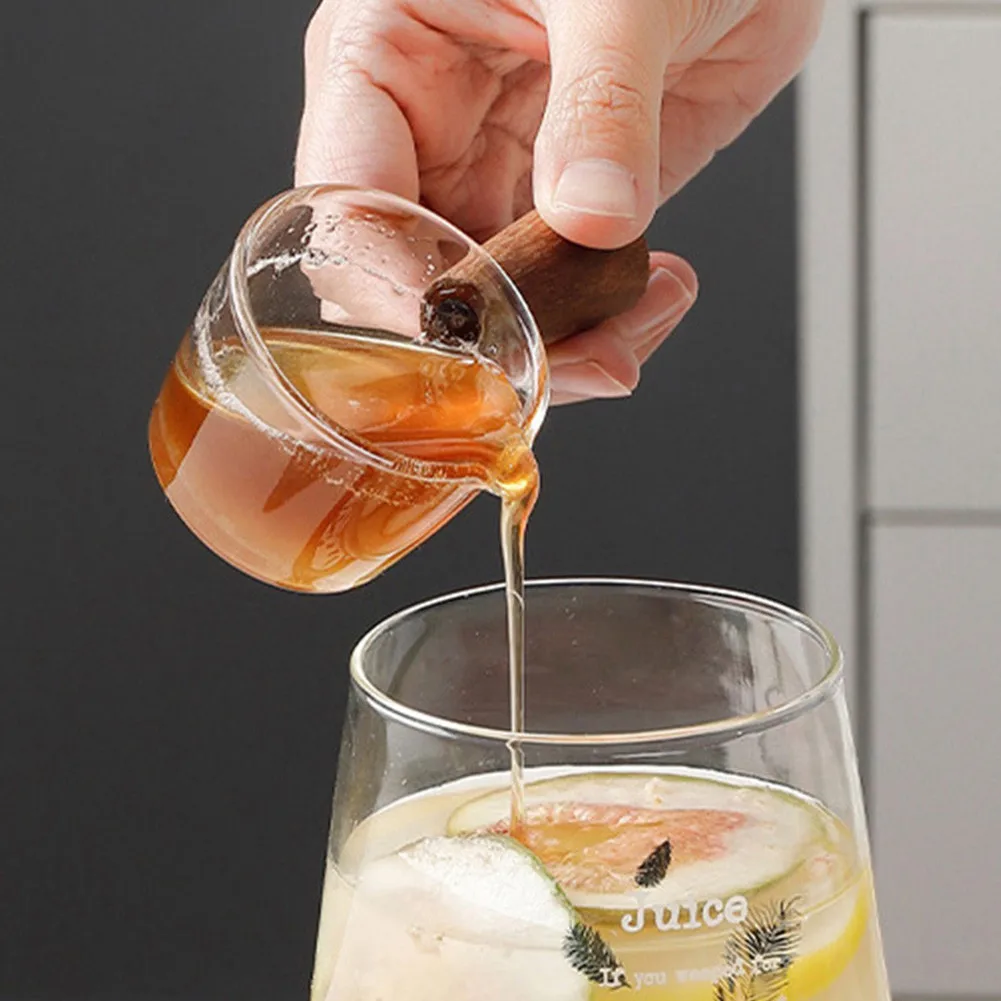 Kitchen Glass Milk Cup Creamer Jug Wood Handle Heat Resistant Syrup Sauce Dispenser Espresso Container Home Gadgets | Дом и сад