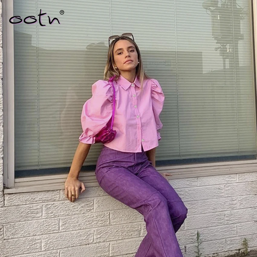 Рубашка женская с коротким рукавом и отложным воротником | Женская одежда