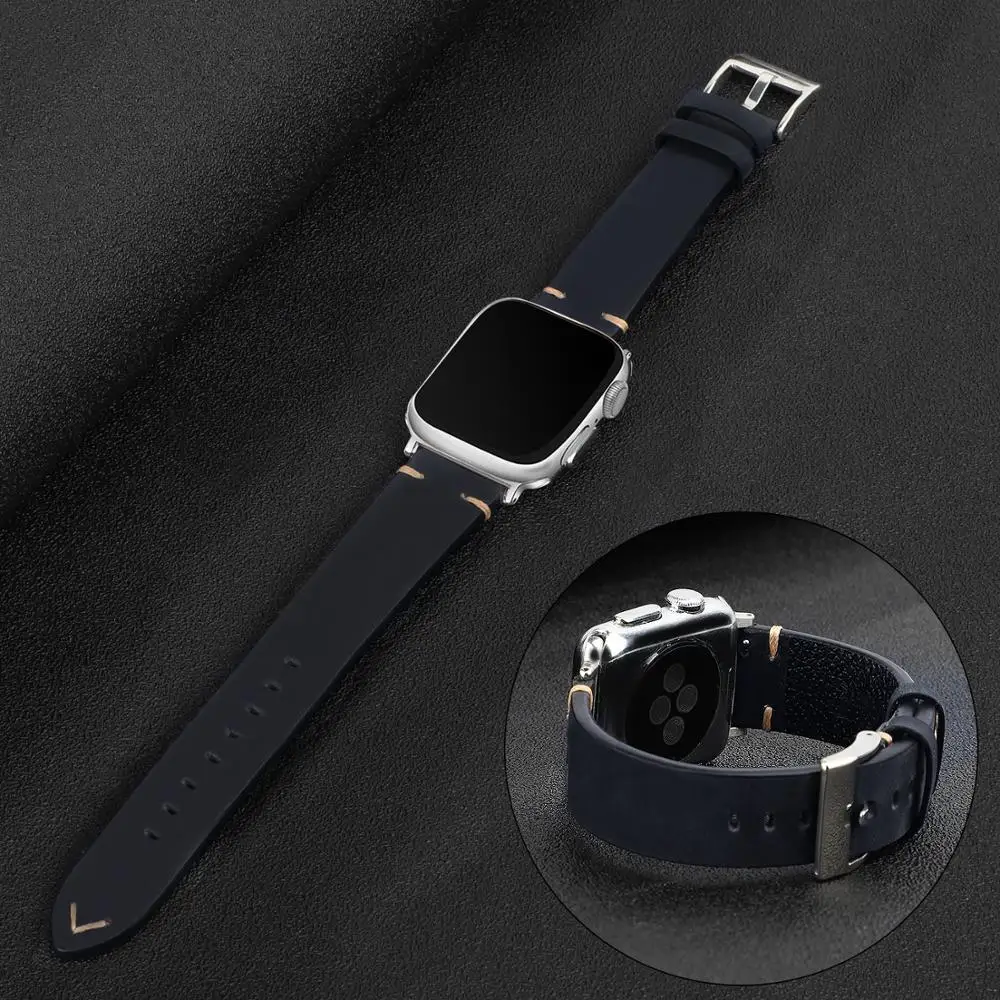 Синий ремешок для часов из натуральной кожи Apple Watch Series 4 3 2 1 38 мм 42 качественная