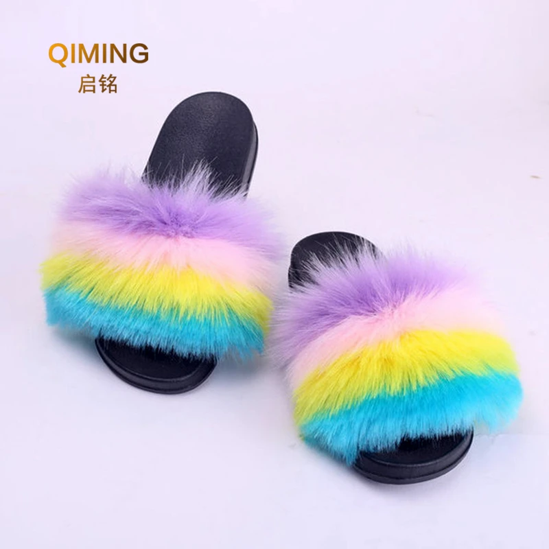 Новинка женские тапочки из искусственного меха имитация лисьего пушистые