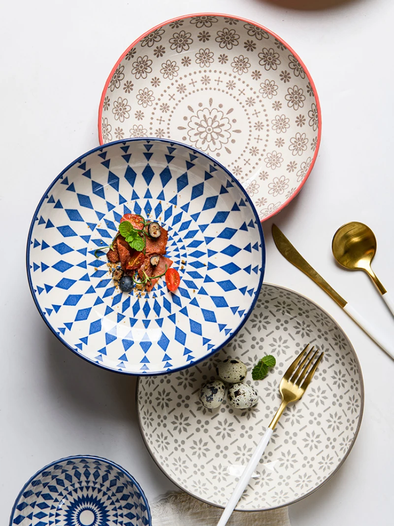 Креативная столовая посуда с подглазурной краской рельефная ГЛУБОКАЯ ТАРЕЛКА