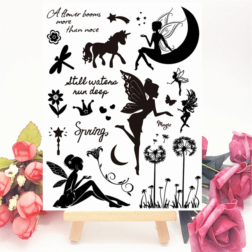 14x18 см с рисунком эльфов и фей прозрачный печать прозрачные наклейки силиконовый