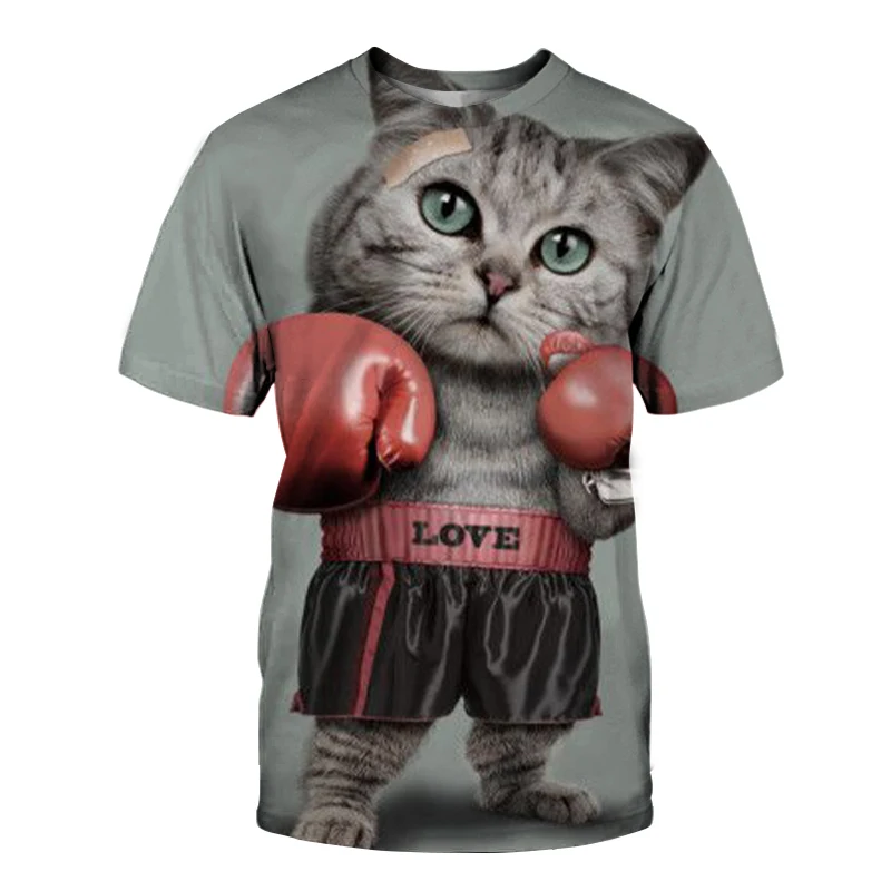 С героями мультфильмов боксерские кошка 3D футболки с персонажами из аниме