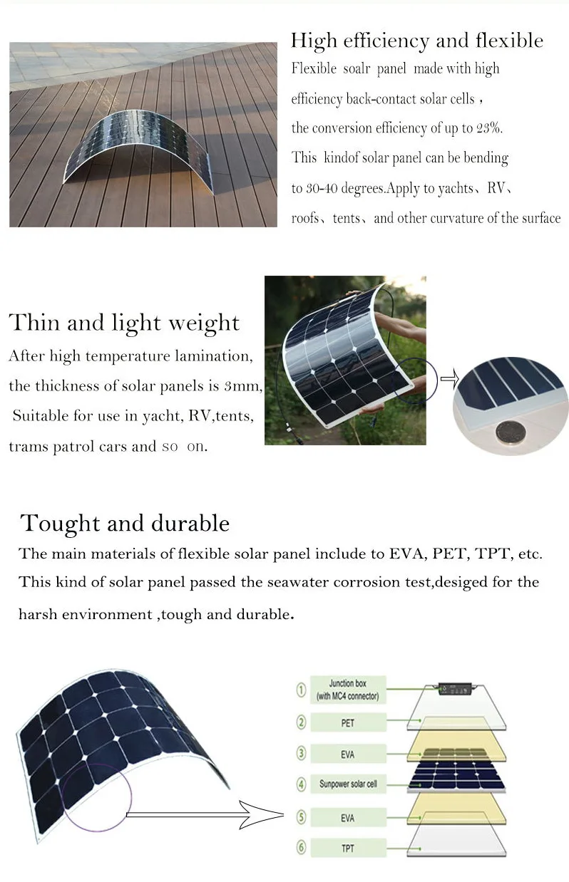 Rg Sunpower Гибкая солнечная панель 55 w; монокристаллическая полугибкая солнечная панель 55 w; солнечная батарея 21.5% эффективность зарядки