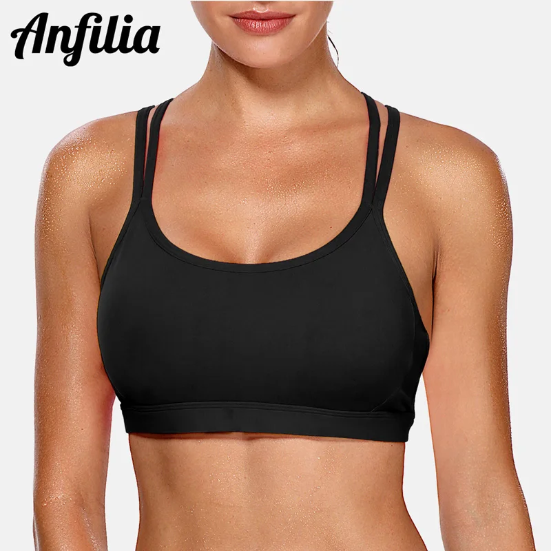 

Anfilia Women Light Impact Sports Bra Backcross Yoga Bra Push Up Running Workout Bra Underwear Fitness Anti-friction Sports Bras