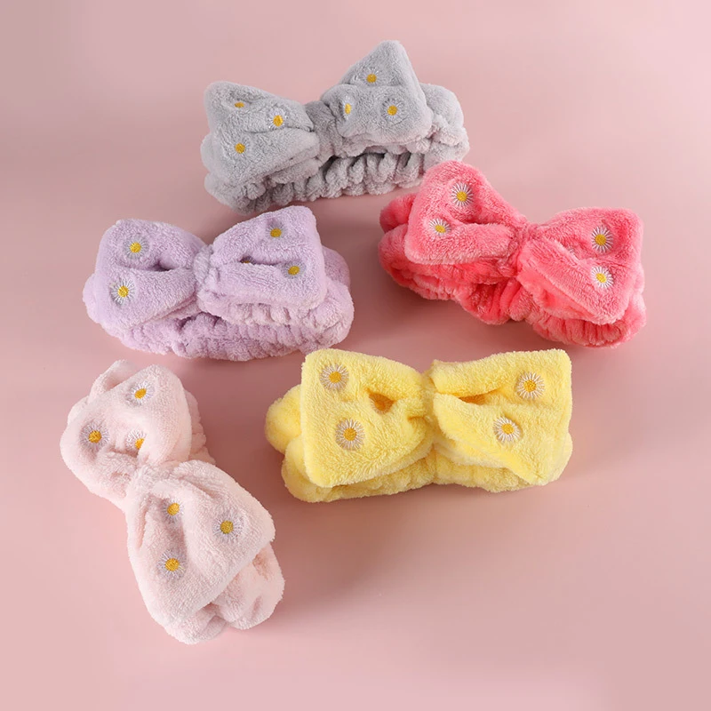 

Coral Fleece Wash Face Bow Hairbands Daisy Girls Headband Solid Color Elastic Face Washing Hair Bands Turban Hair Accessories