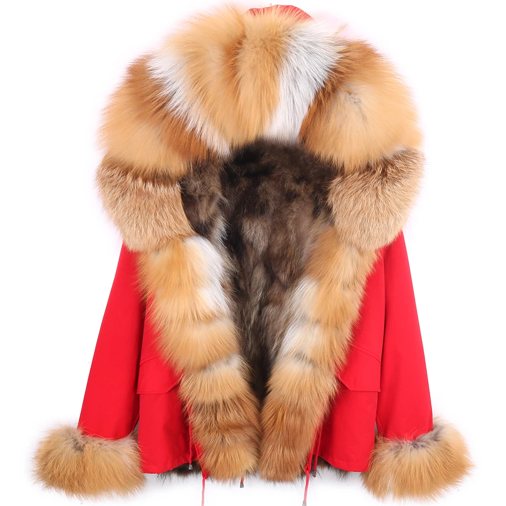 Women Winter Real Fox Fur Coat Natural Fur Jacket Waterproof Parka Big Natural Raccoon Fur Collar Hooded Thick Warm Overcoat