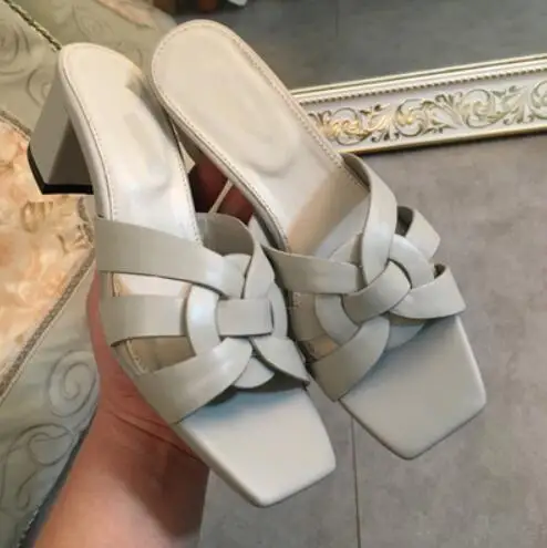 Тапочки женские на высоком каблуке открытый носок брендовые Уличная обувь