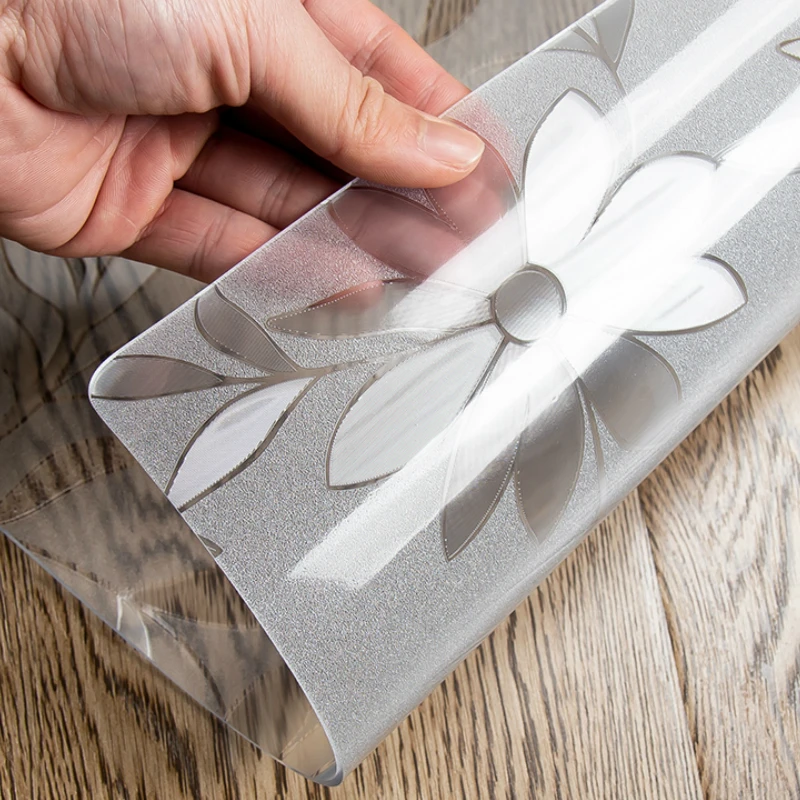 

Pa.an Translucent Plastic Table Cloth Daisy Floral Frosted PVC Table Covers Heavy Tablecloth Protect Table Cover Custom Size