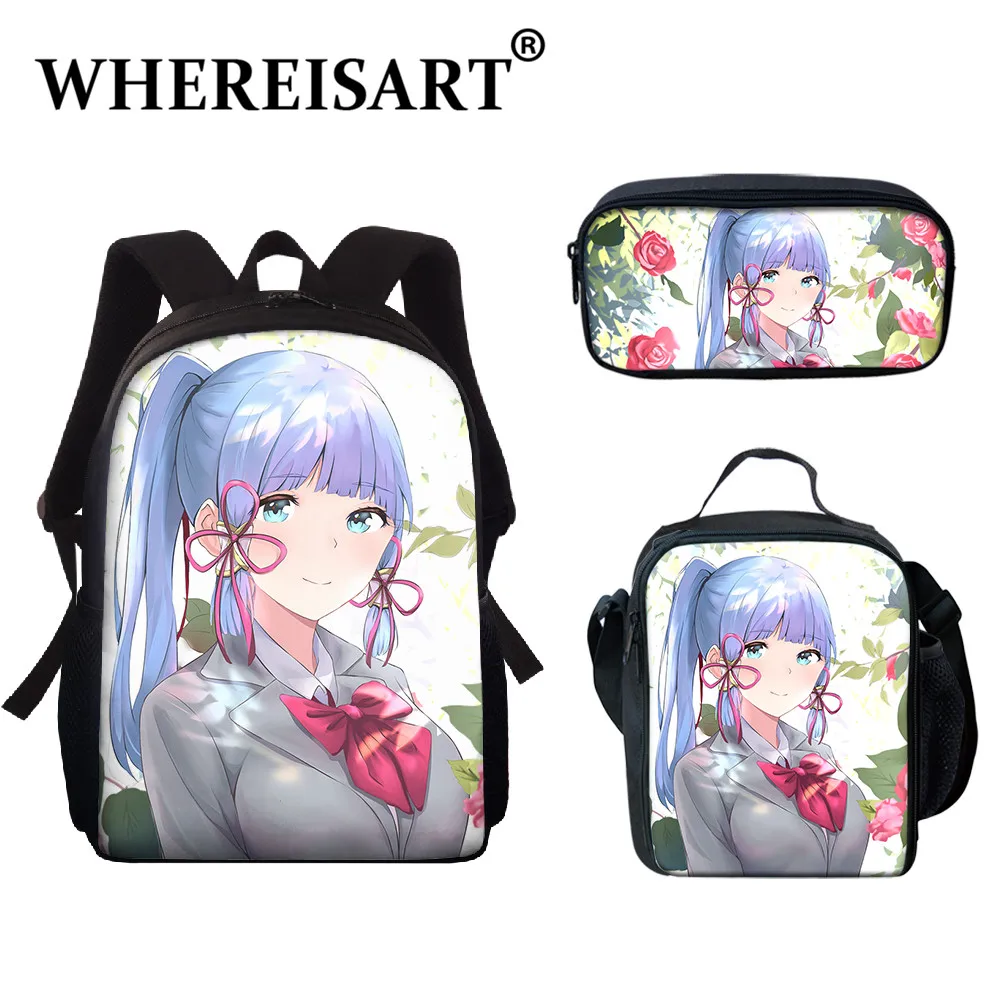 

WHEREISART Luxury Design Genshin Impact Young Unisex 3pcs/Set Backpack School Bag Ayaka College Style Lunch Packet Pencil Boxes