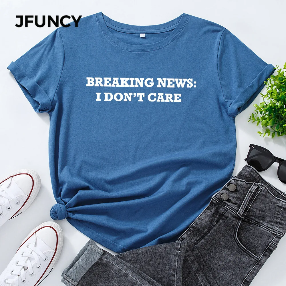 JFUNCY Funny Letters Print T Shirt Women Short Sleeve Cotton T-shirt Female Summer Tees Woman Tops  S-5XL Lady Shirts