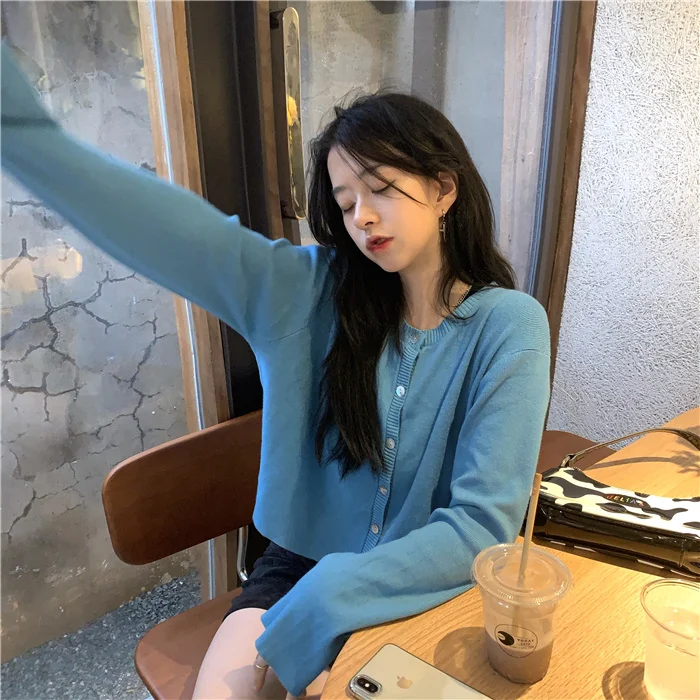 Свитер женский осень 2021 тонкий короткий кардиган с длинным рукавом |