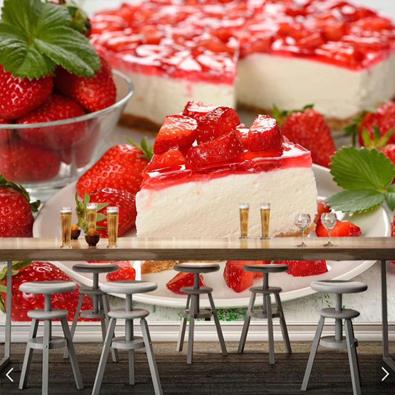 Индивидуальные papel де parede 3d торты клубника Еда фрески для кухни столовой чехлы