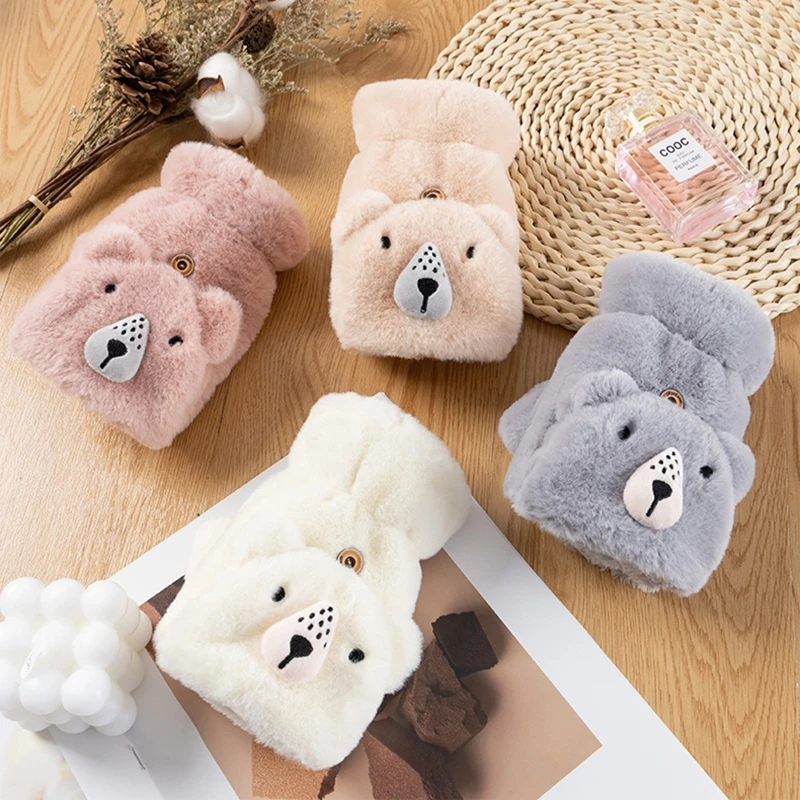 

Cartoon Raccoons Shaped Convertible Gloves Winter Half Finger Mittens Stretchy Half Finger Gloves with Top Cover for Men T8NB
