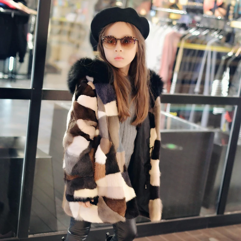 Детская шуба из натурального меха норки с капюшоном лисьего |