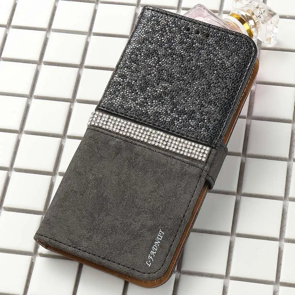 Black L-FADNUT для iPhone X чехол Xr Xs 11 Pro Max роскошный блестящий флип-кошелек кожаный чехол-держатель для iPhone 8 7 6S 6 Plus 5 5S SE Capa - Цвет: Black