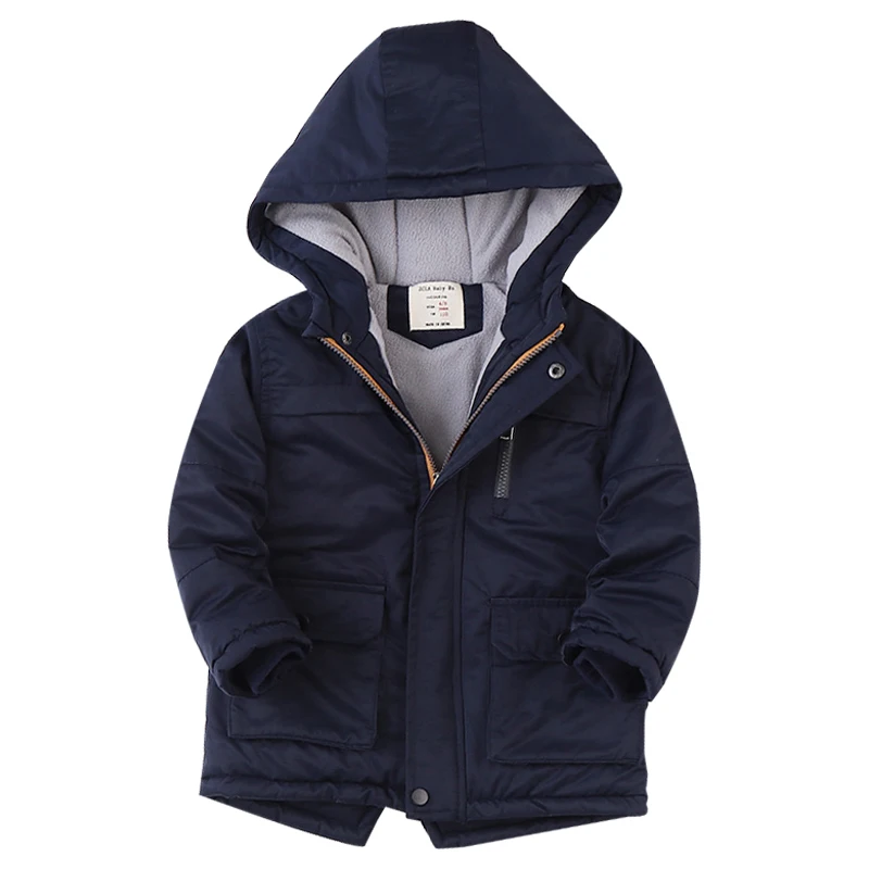 

2021 winter boys' solid color plus velvet padded coat, medium and large children's simple and fashionable hooded down jacket
