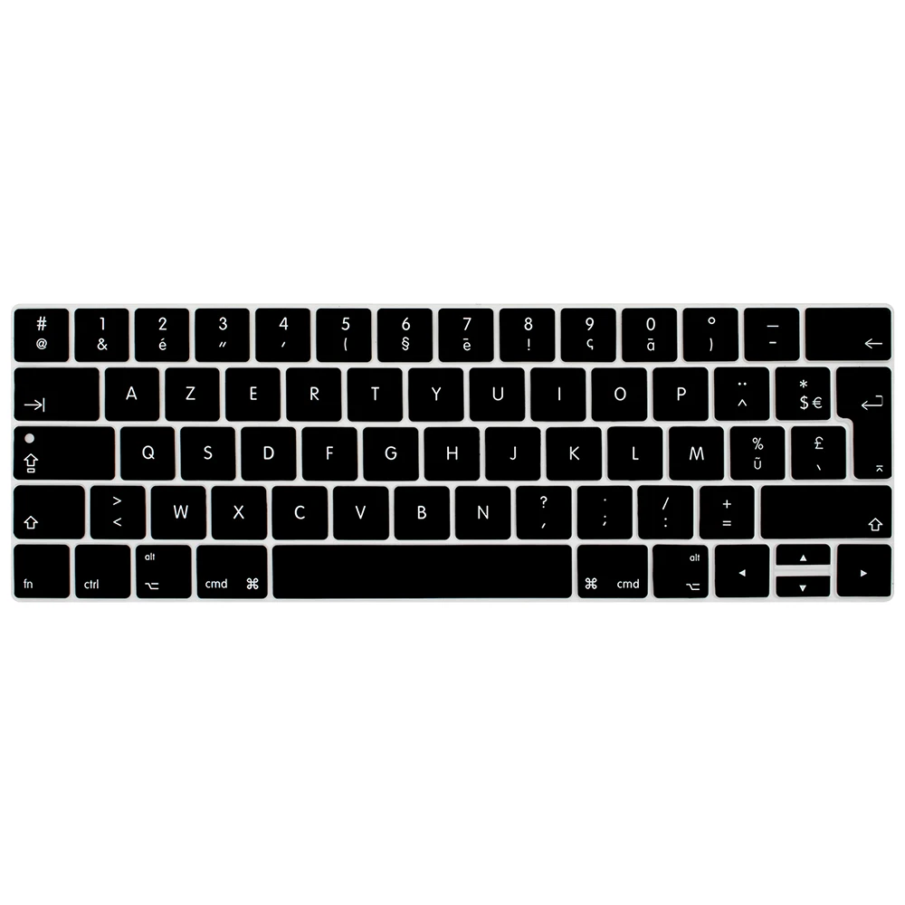 HRH Европейская версия французские Azerty тонкие Чехлы для клавиатуры Силиконовые Пленки Для Macbook Pro 1" 15" A1706 A1707 A1989 A1990 A2159 сенсорная панель - Цвет: Black