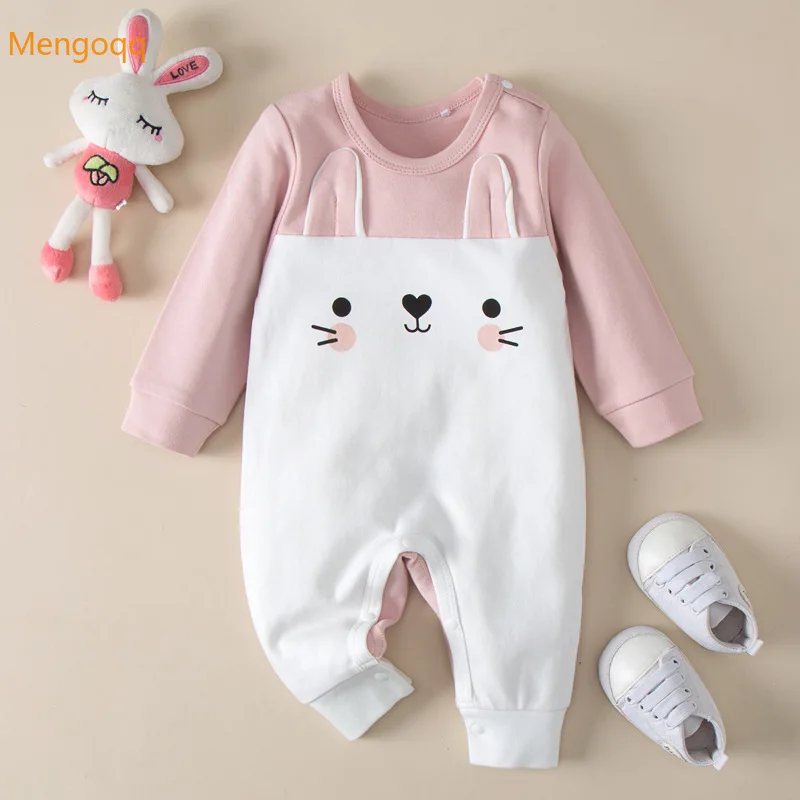 

Newborn Baby Gils Spring Full Sleeve Patchwork Cartoon Outfits Infant Casual Clothes Jumpsuits Baby Sunsuits Romper 0-9M