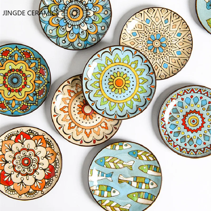 Креативная керамическая тарелка с ручной росписью круглая для дома Западный стейк салат десерт торт суши