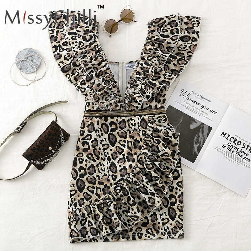 Женское платье MissyChilli с леопардовым принтом и глубоким v-образным вырезом без