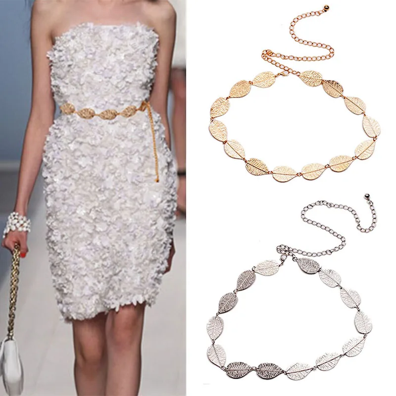 

Ремень женский, металлический, тонкий, в форме листьев