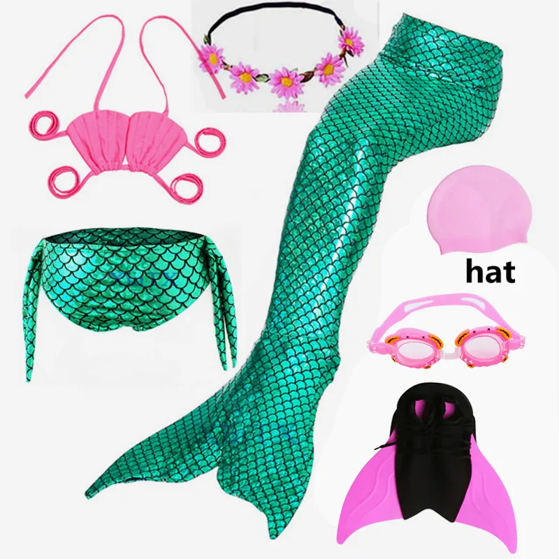

Halloween new Kids Girls Mermaid Tails Dress Costume Cosplay Children Swimsuit Fantasy Beach Bikini can add Monofin Fin Goggle