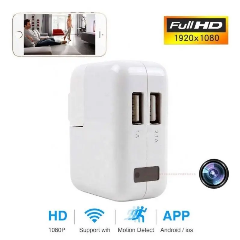 

Беспроводное зарядное устройство USB, мини-камера HD 1080P, домашняя камера безопасности с USB-разъемом, настенное зарядное устройство, Wi-Fi, обнару...