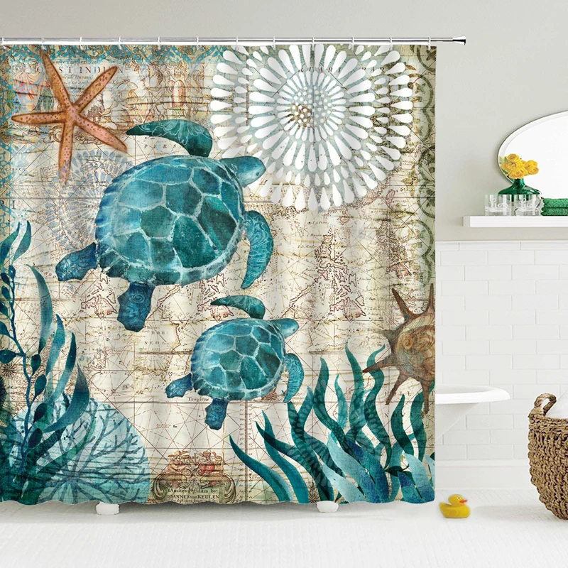 

Sea Turtle Bath Curtain Waterproof Shower Curtain Octopus Bathroom Curtains with 12 Hooks 3D Print Curtain for Bathroom