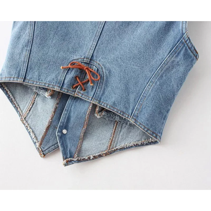 Модная тонкая ковбойская мужская куртка на шнуровке жилет рваный джинсовый