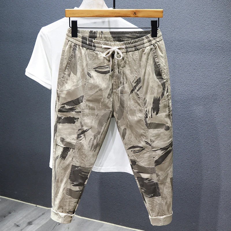 

2021 summer New Korean Fashion Brand INS Simple Camouflage Men's Casual Pants Loose Wild Light Luxury Men's Casual Pants