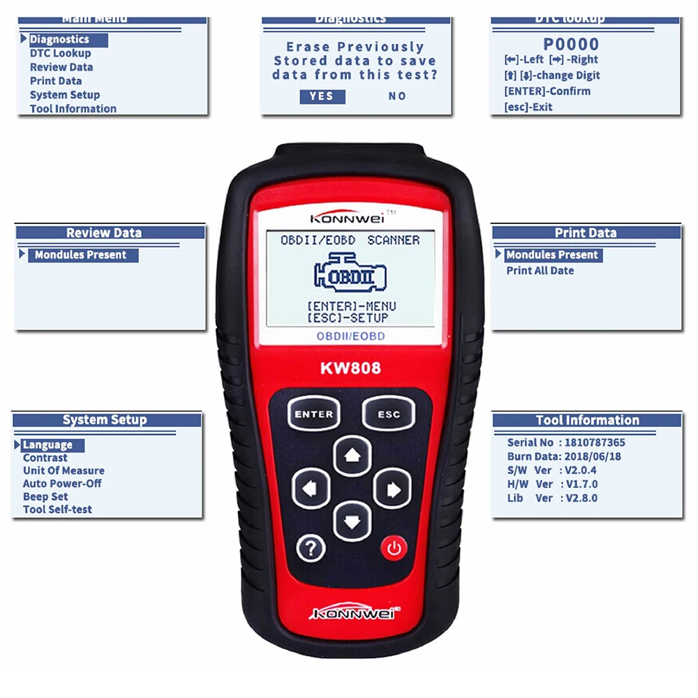 KONNWEI OBD 2 сканер ELM327 OBD2 Диагностика Авто AL519 автомобильный диагностический