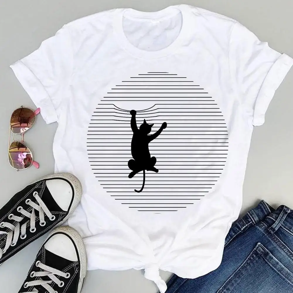 

Women Cartoon Cat Animal Pet Ladies 90s Cute Fashion Print Graphic Summer Short Sleeve Female Clothes Tops Tees Tshirt T-Shirt