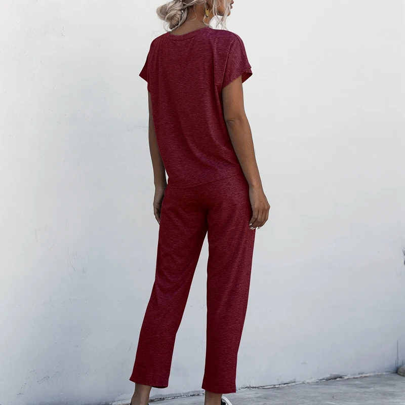 

Womens Two Piece Sets Casual Bodysuit O Neck Short Sleeve Jumpsuit Casual Suit